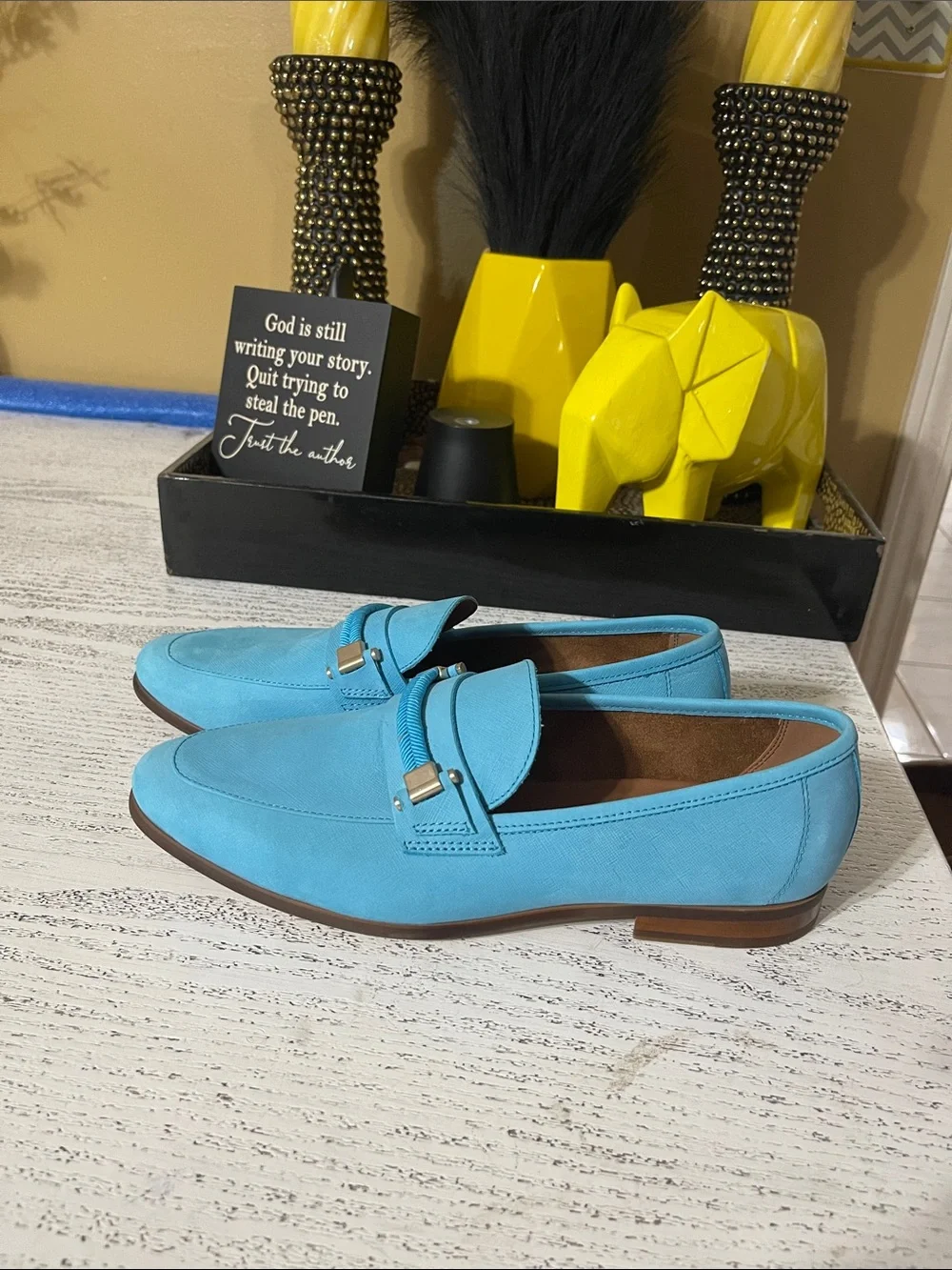 Men's Light Blue Slip-On Loafers with Decorative horse Bit size 8